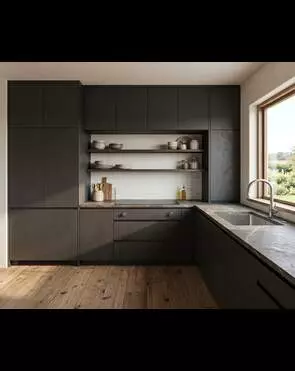 Угловая кухня с открытыми полками