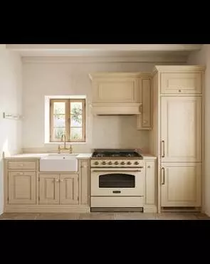 Кухня прованс в кремовом с фермерской мойкой